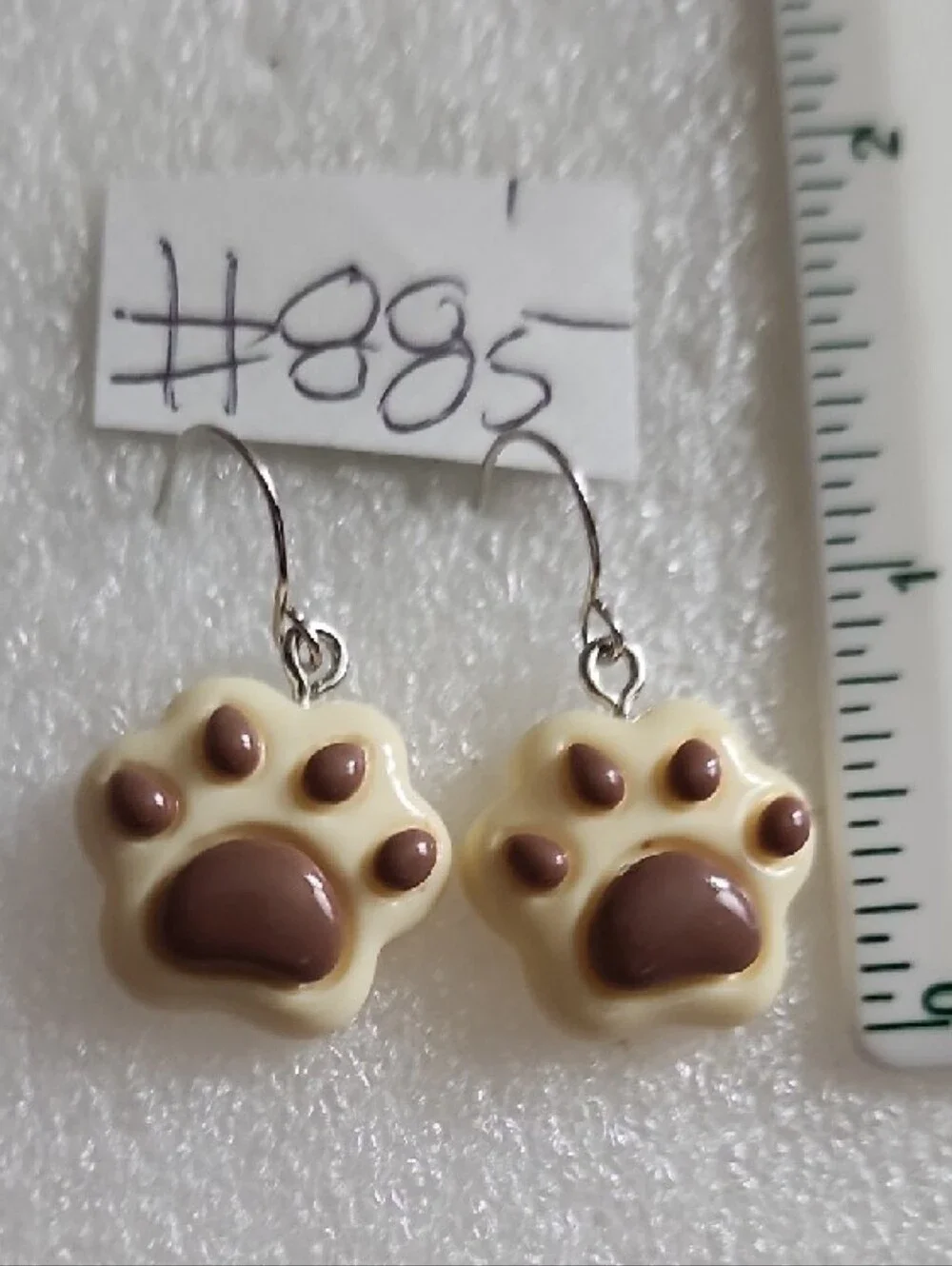 Hand Crafted Cream and Brown Paw Print Earrings